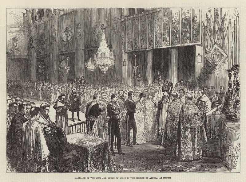 Spanyolország királyának és királynőjének házassága az Atocha-templomban, Madridban alkotó: Sir John Charles Robinson