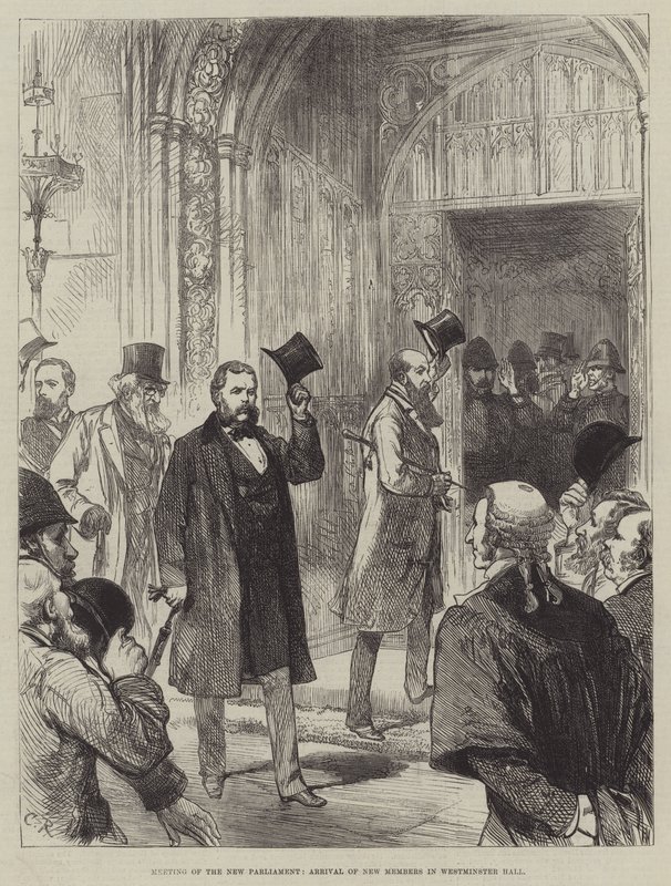 Az új parlament ülése, új tagok érkezése a Westminster Hallba alkotó: Sir John Charles Robinson