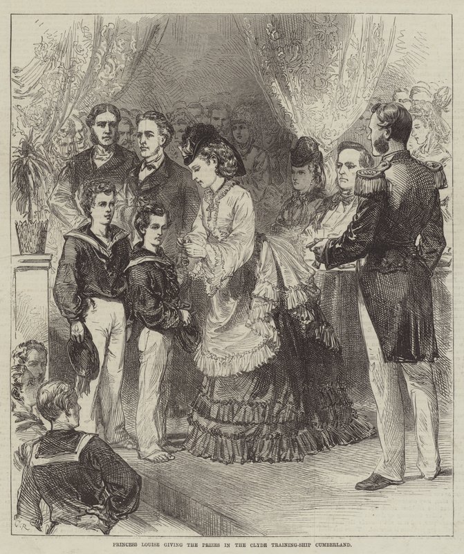 Louise hercegnő átadja a díjakat a Clyde kiképzőhajón, a Cumberlandben alkotó: Sir John Charles Robinson