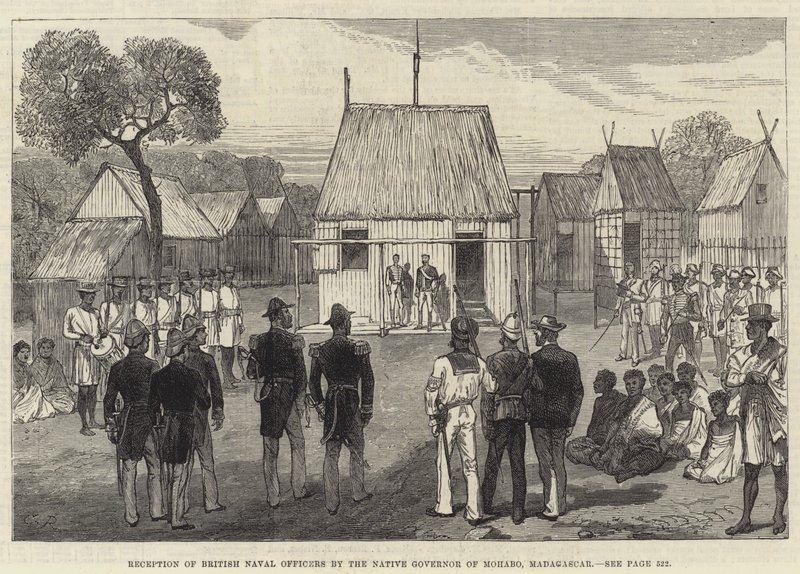 A brit tengerésztisztek fogadása Mohabo (Madagaszkár) bennszülött kormányzójánál alkotó: Sir John Charles Robinson