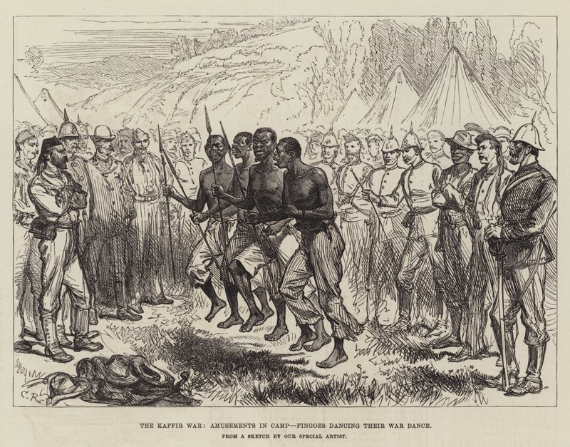 A kaffir háború, mulatságok a táborban, a fingók, akik háborús táncukat táncolják alkotó: Sir John Charles Robinson