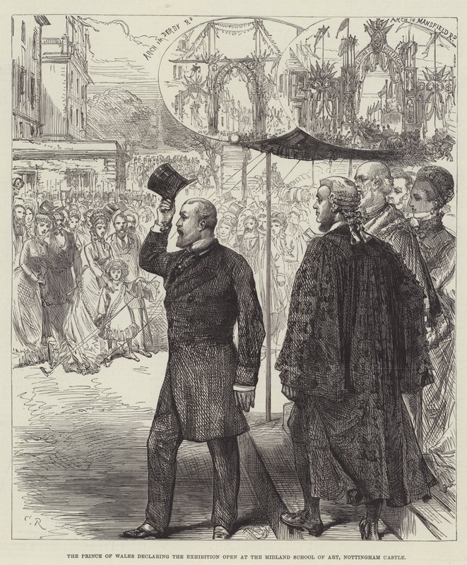 A walesi herceg megnyitja a kiállítást a Midland School of Artban, a Nottingham Castle-ben. alkotó: Sir John Charles Robinson