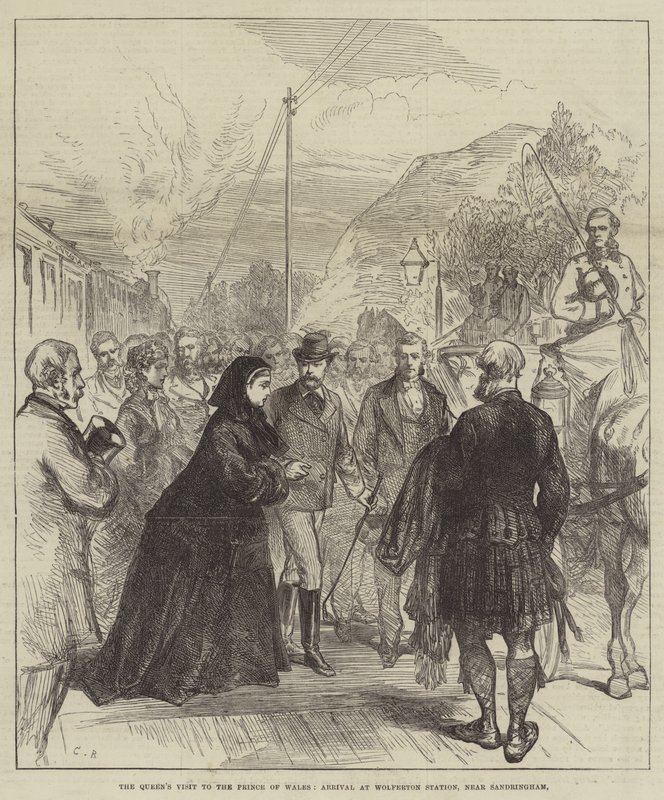 A királynő látogatása a walesi hercegnél, érkezés a Wolferton állomásra, Sandringham közelében alkotó: Sir John Charles Robinson