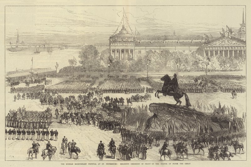 Orosz Bicentenáriumi Fesztivál Szentpéterváron, Vallási szertartás a Nagy Péter szobra előtt alkotó: Sir John Charles Robinson