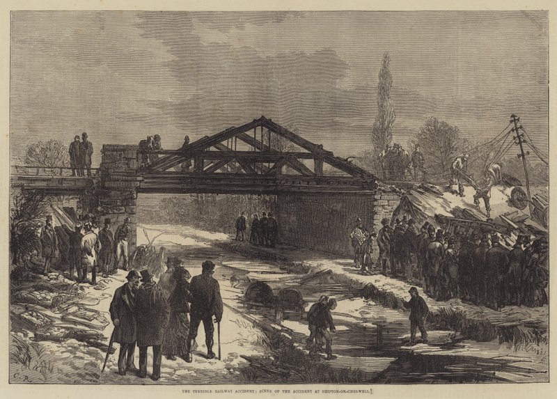 A szörnyű vasúti baleset, a baleset helyszíne Shipton-on-Cherwellben alkotó: Sir John Charles Robinson