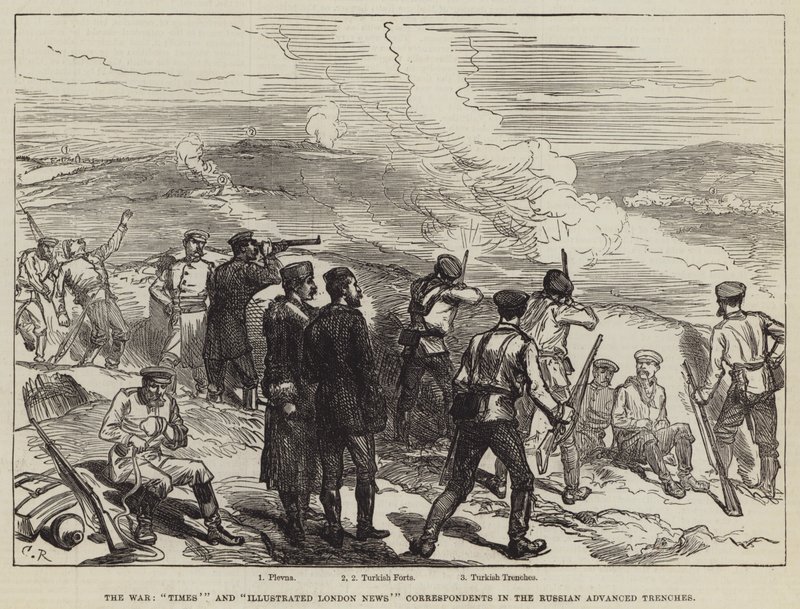 A háború, a Times és az Illustrated London News tudósítói az orosz előretolt lövészárkokban alkotó: Sir John Charles Robinson
