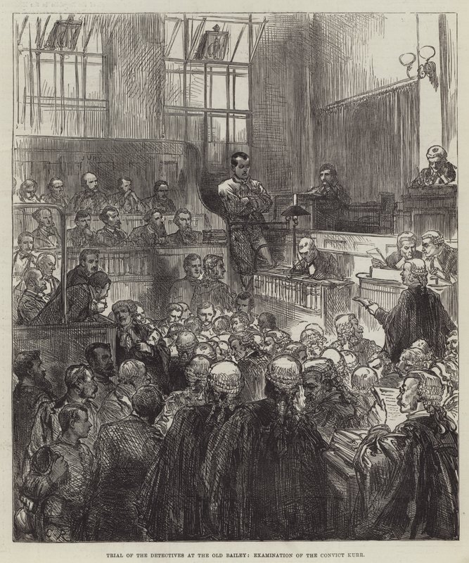 A nyomozók tárgyalása az Old Bailey-ben, az elítélt Kurr vizsgálata alkotó: Sir John Charles Robinson