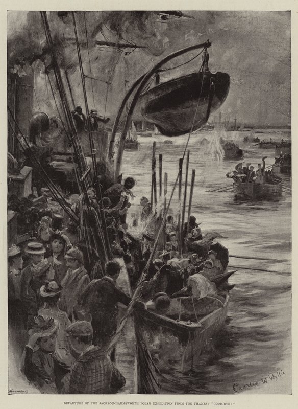 A Jackson-Harmsworth Sarki Expedíció indulása a Temzéből, viszlát! alkotó: Charles William Wyllie