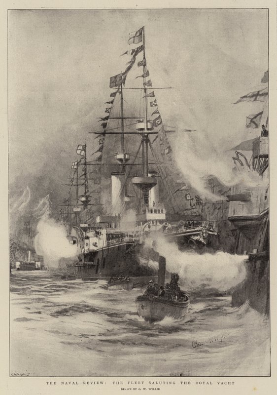A Naval Review, a flotta tiszteleg a királyi jacht előtt alkotó: Charles William Wyllie