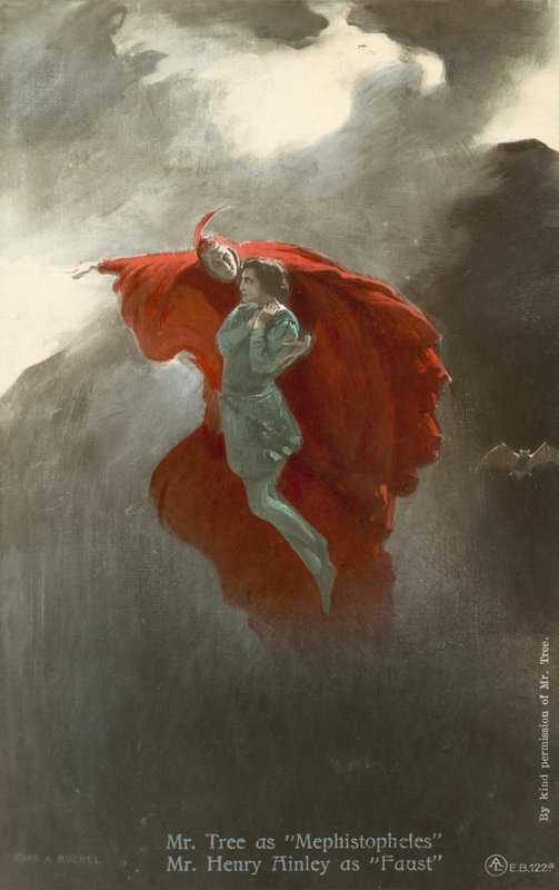 Herbert Beerbohn Tree mint Mephistopheles és Henry Ainley mint Faust (színes litó) alkotó: Charles A. Buchel