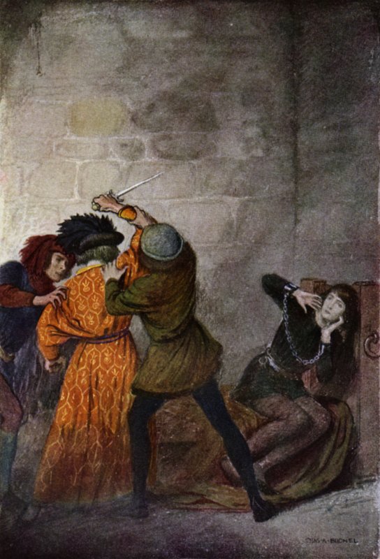 Joan of Arc: Jeanne életét az angol Lord fenyegeti (színes litho) alkotó: Charles A. Buchel