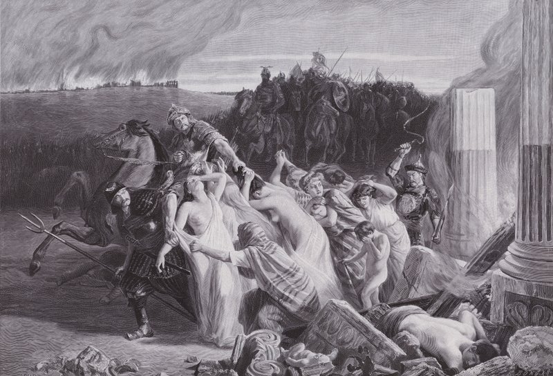 A hunok által elrabolt gallok (litho) alkotó: Charles Alexandre Coessin de la Fosse