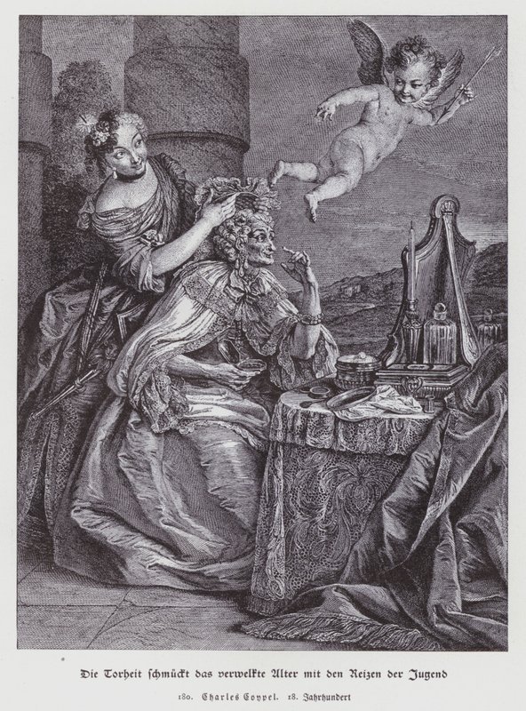 Az ostobaság az elsorvadt öregséget a fiatalság ékességeivel díszíti alkotó: Charles Antoine (after) Coypel