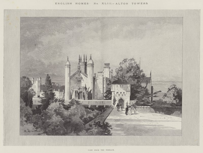 Angol házak, Alton Towers, kilátás a teraszról alkotó: Charles Auguste Loye