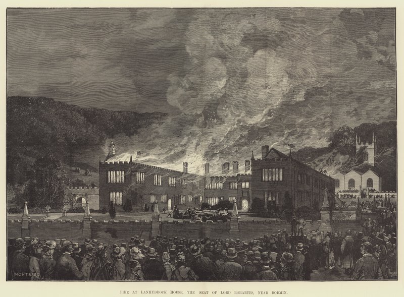 Tűz a Lanhydrock House-ban, Lord Robartes székhelyén, Bodmin közelében alkotó: Charles Auguste Loye