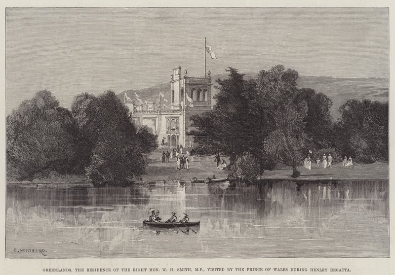 Grönland, a jobb tisztelt W H Smith képviselő rezidenciája, amelyet a walesi herceg látogatott meg a Henley Regatta alatt alkotó: Charles Auguste Loye