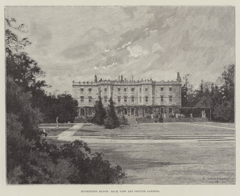 Hughenden kastély, hátulnézet és privát kertek alkotó: Charles Auguste Loye