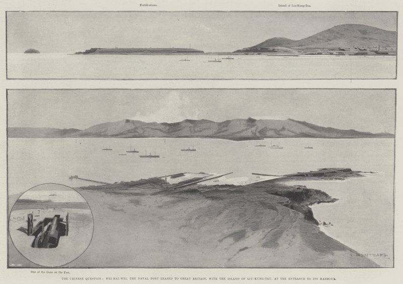 A kínai kérdés, Wei-Hai-Wei, a Nagy-Britanniának bérelt haditengerészeti kikötő Liu-Kung-Tau szigetével, a kikötő bejáratánál alkotó: Charles Auguste Loye