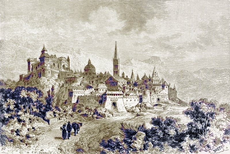 Spoleto képe, Victor Duruy „Róma története” című illusztrációja, 1884-ben megjelent (digitálisan javított kép) alkotó: Charles Barbant