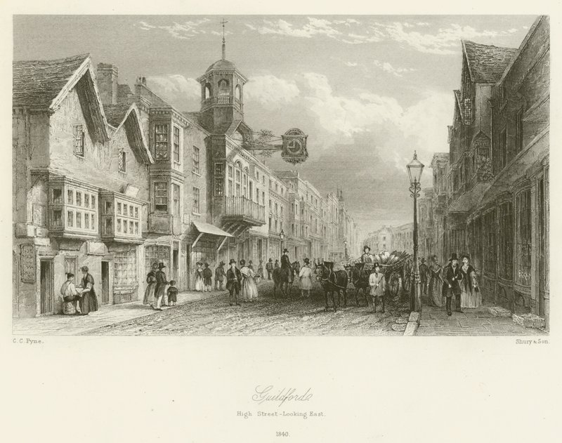 Guildford, High Street, keletre nézve, 1840 alkotó: Charles Claude Pyne