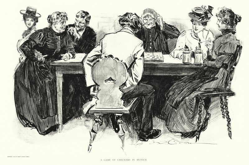Dámajáték Münchenben (litográfia) alkotó: Charles Dana Gibson