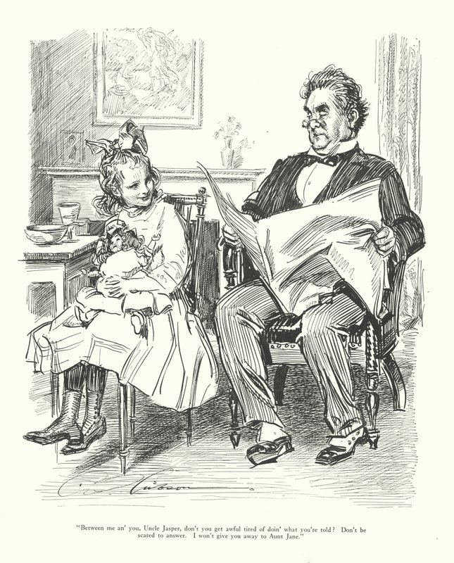 "Köztünk szólva, Jasper bácsi, nem unod meg, hogy azt csinálod, amit mondanak Ne félj válaszolni. Nem adlak át Jane néninek." (litográfia) alkotó: Charles Dana Gibson