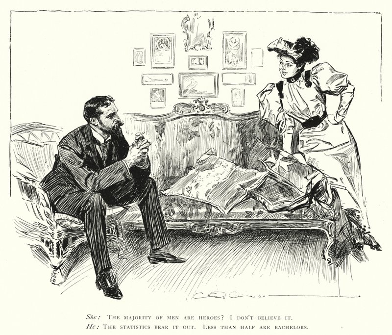 A férfiak hősök – kevesebb, mint fele legény (litho) alkotó: Charles Dana Gibson