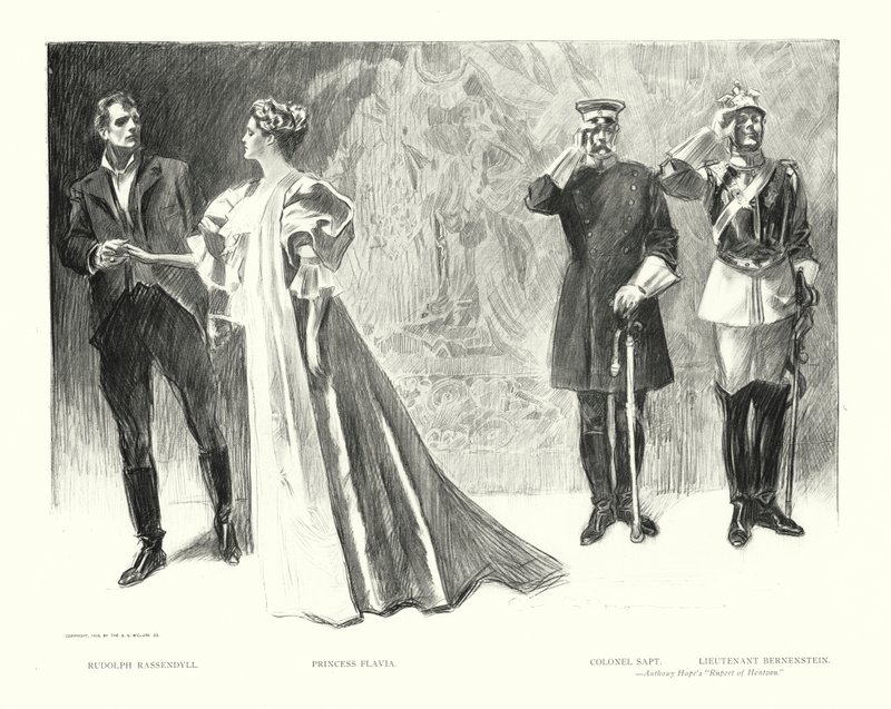 Rudolf Rassendyll, Flavia hercegnő, Sapt ezredes, Bernenstein hadnagy (lithó) alkotó: Charles Dana Gibson
