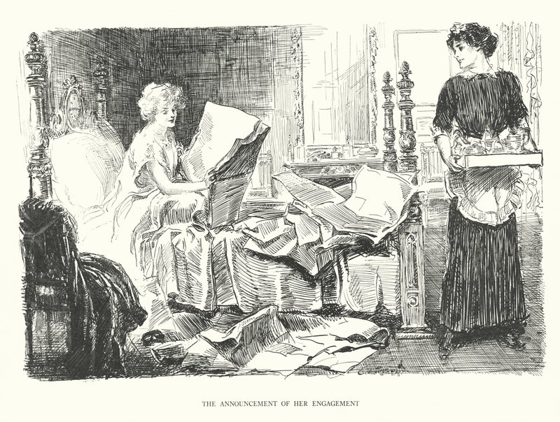 Az eljegyzés bejelentése (litográfia) alkotó: Charles Dana Gibson