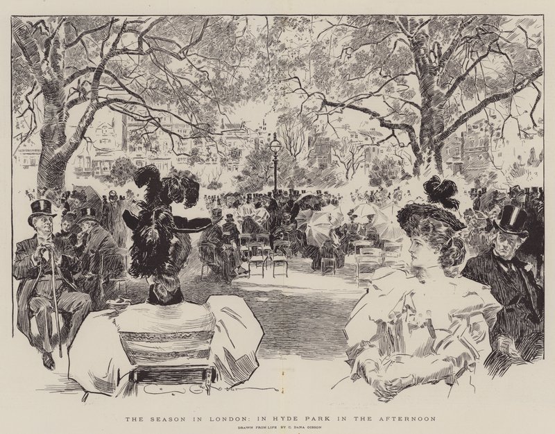Az évszak Londonban, a Hyde Parkban délután alkotó: Charles Dana Gibson