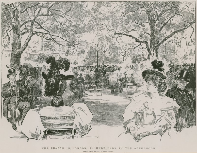A szezon a londoni Hyde Parkban, délután (metszet) alkotó: Charles Dana Gibson