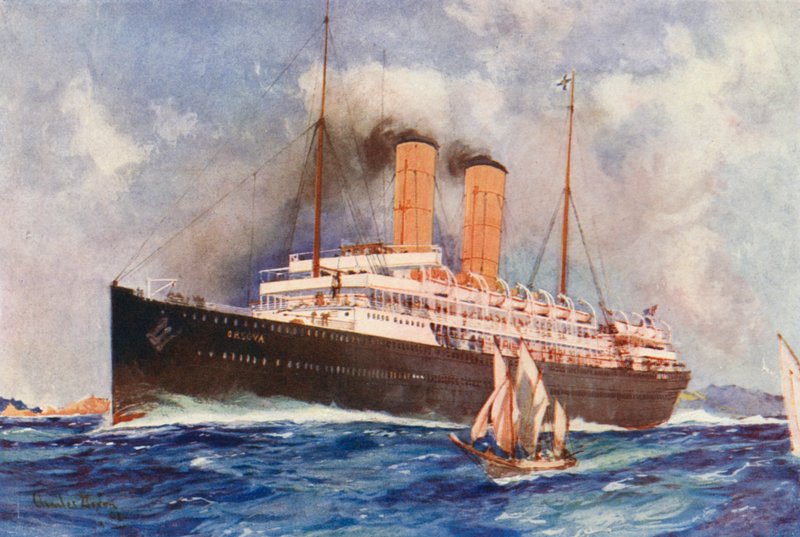 SS Orsova orienti vonalhajó (színes litográfia) alkotó: Charles Edmund (after) Brock