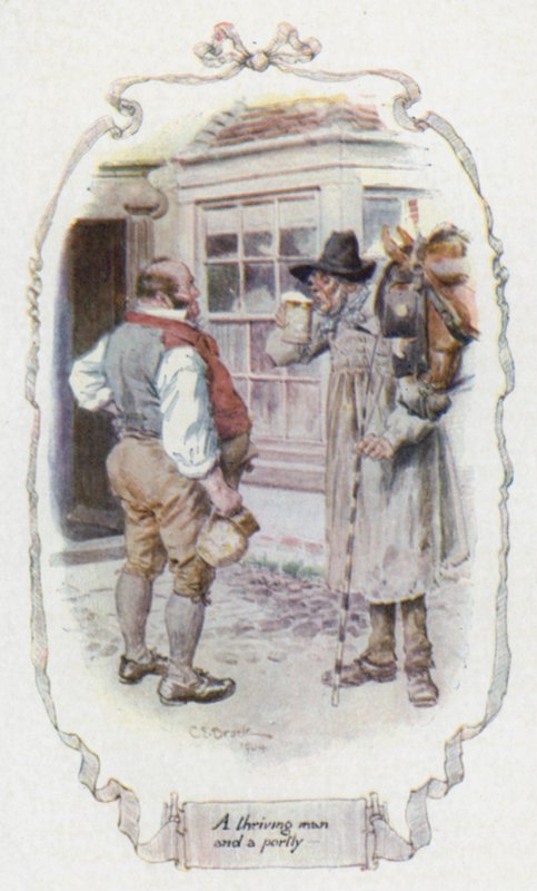 Egy virágzó ember és egy portás (színes litó) alkotó: Charles Edmund Brock