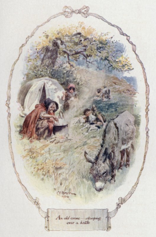 Egy vízforraló fölé görnyedő öreg csávó (színes litó) alkotó: Charles Edmund Brock
