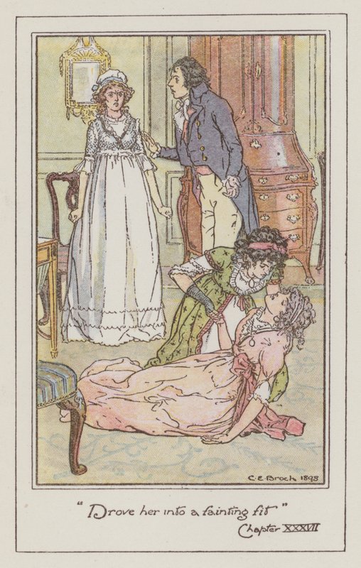 Illusztráció: Jane Austen az érzékhez és érzékhez (színes litó) alkotó: Charles Edmund Brock