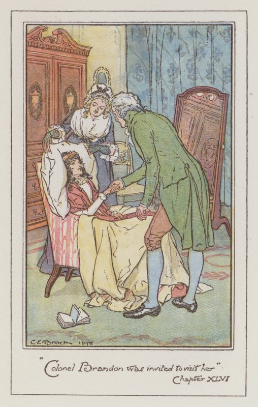 Illusztráció: Jane Austen az érzékhez és érzékhez (színes litó) alkotó: Charles Edmund Brock
