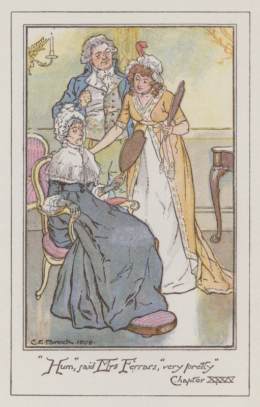 Illusztráció: Jane Austen az érzékhez és érzékhez (színes litó) alkotó: Charles Edmund Brock