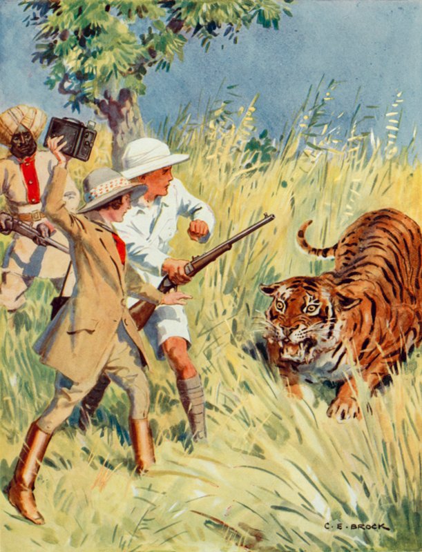 Tigrisvadászat Indiában, jelenet A másik tigrisből (színes litó) alkotó: Charles Edmund Brock