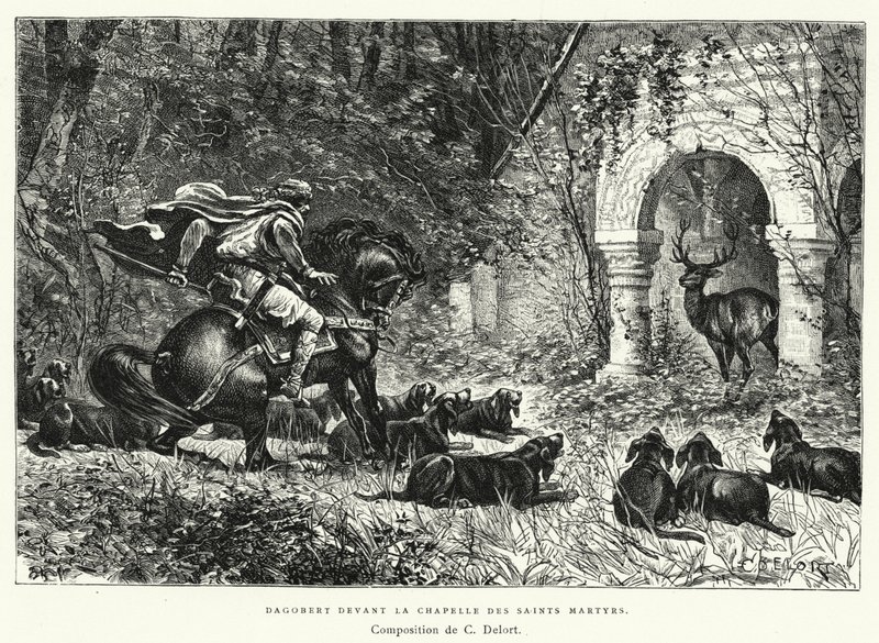 Dagobert a Szent Mártírok kápolnája előtt (metszet) alkotó: Charles Edouard Delort