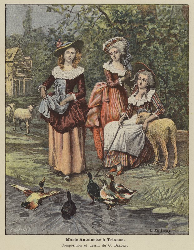 Marie Antoinette a Trianonban (színes litó) alkotó: Charles Edouard Delort