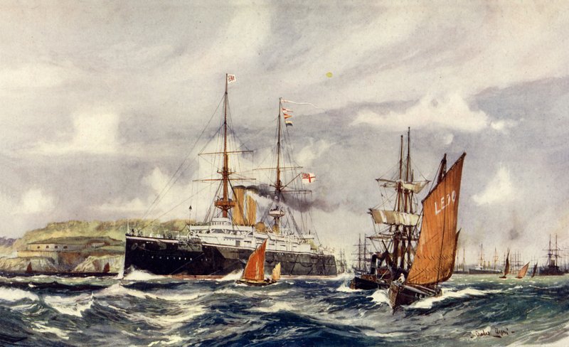 HMS Formidable a Plymouth Soundban alkotó: Charles Edward Dixon