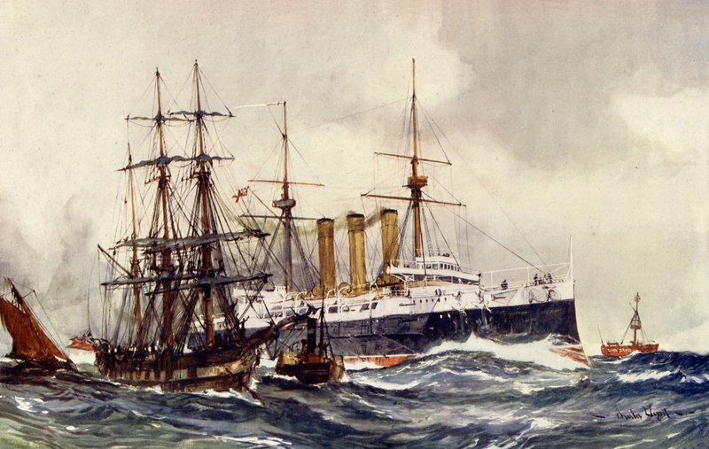 A HMS Kent elhalad a South Sand világítótorony mellett alkotó: Charles Edward Dixon