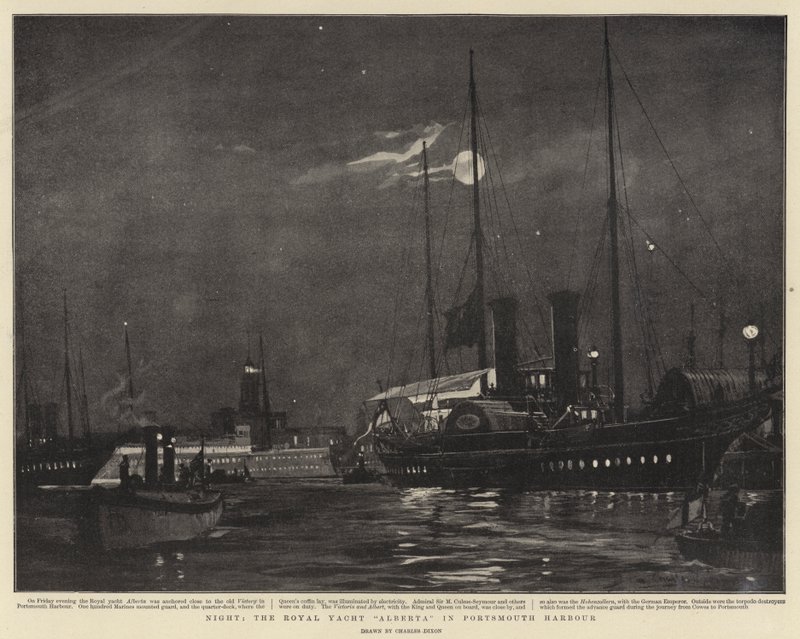 Éjszaka, a Royal Yacht Alberta Portsmouth kikötőjében alkotó: Charles Edward Dixon