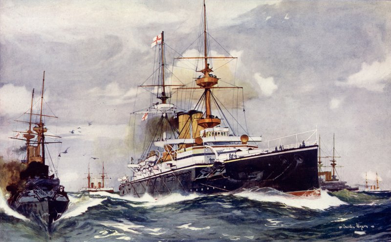 A Majestic. A Csatorna hajóraj zászlóshajója, 1901 alkotó: Charles Edward Dixon