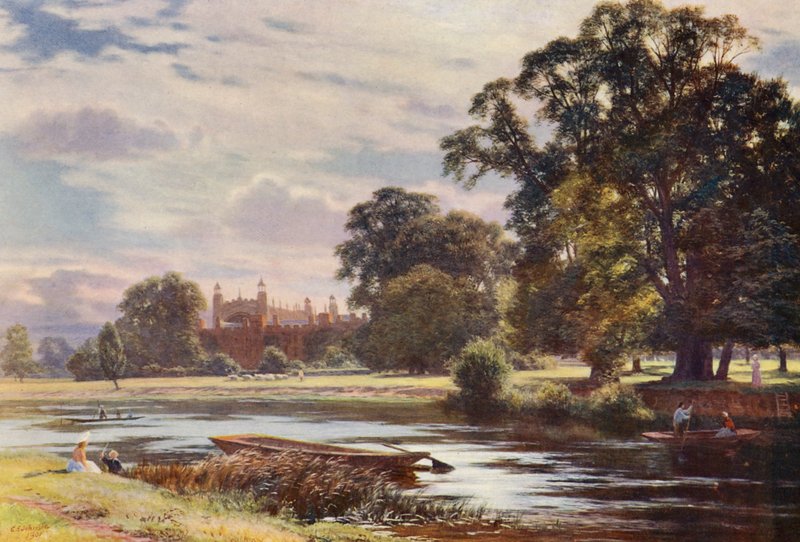 Az Eton College távoli látképe (színes litográfia) alkotó: Charles Edward Johnson
