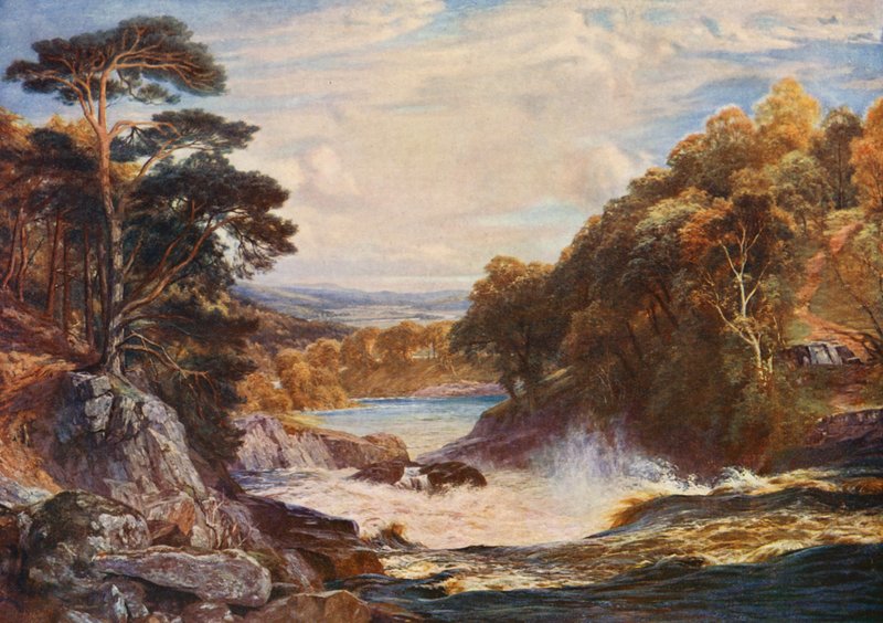 Tummel-vízesés (színes litográfia) alkotó: Charles Edward Johnson