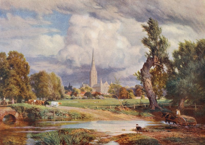 Salisbury katedrális (színes litográfia) alkotó: Charles Edward Johnson