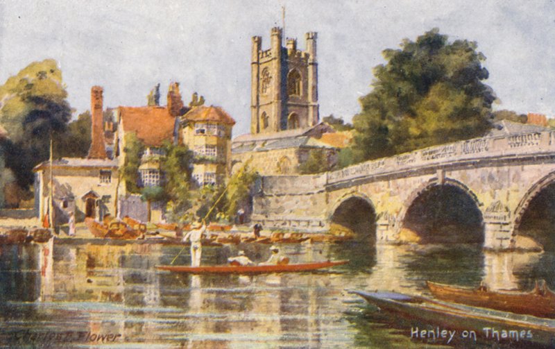 Temze folyó: Henley on Thames (színes litográfia) alkotó: Charles Edwin Flower