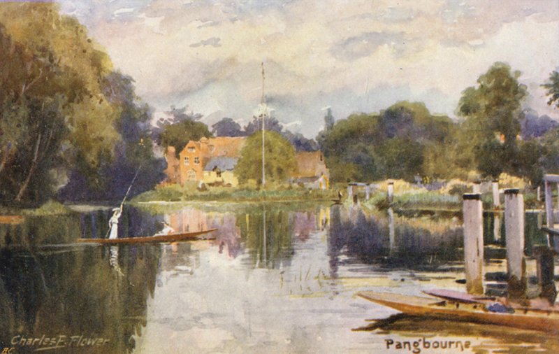 Temze folyó: Pangbourne (színes litográfia) alkotó: Charles Edwin Flower