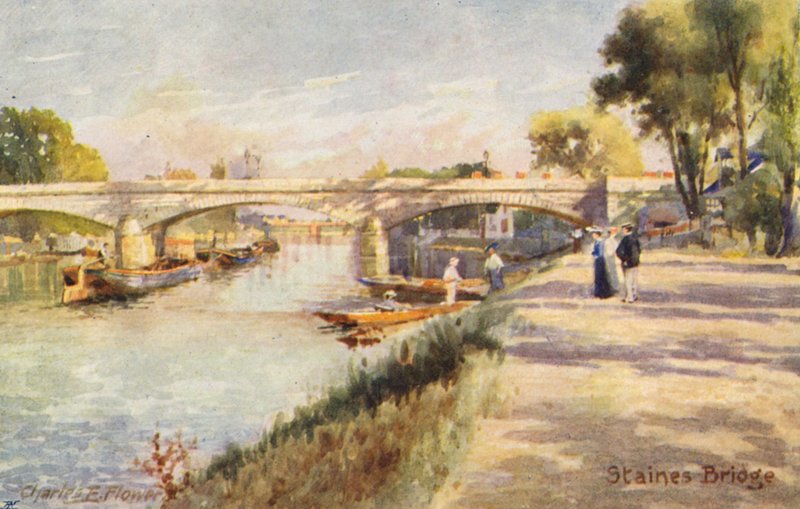 Temze folyó: Staines Bridge (színes litográfia) alkotó: Charles Edwin Flower